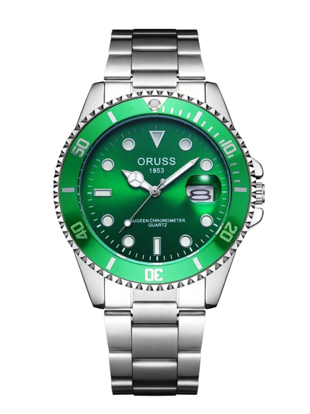 ORUSS 1853 DIVER MENS GREEN SILVER 40MM QUARTZ STEEL WATCH NIB